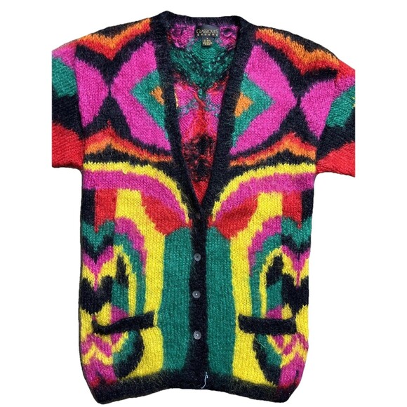 Vintage Classiques Mohair Acrylic Fuzzy Colorful Cardigan Sweater 80s Sz M - Picture 13 of 13